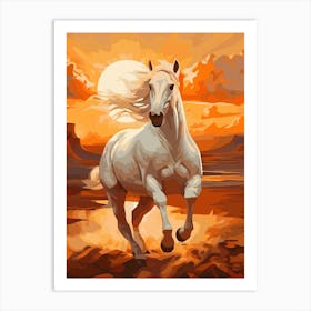 White Horse At Sunset Art Print