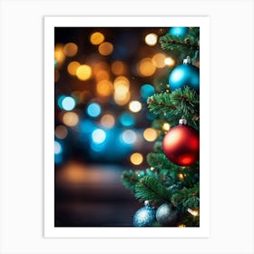 Christmas Tree Ball Background Holiday Merry Celebration Pine Ornament Glow Happy Design (8) Art Print