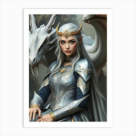 Elven Girl With Dragon Art Print