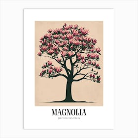 Magnolia Tree Colourful Illustration 2 Poster Art Print