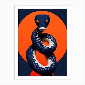 Blue Snake On Orange Background Art Print