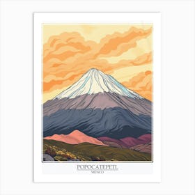 Popocatepetl Mexico Color Line Drawing 8 Poster Art Print