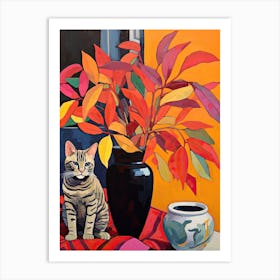 Freesia Flower Vase And A Cat, A Painting In The Style Of Matisse 0 Art Print