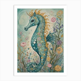 Whimsical Blue Seahorse Art Print