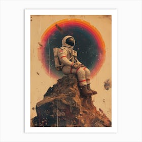 Space Odyssey: Retro Poster featuring Asteroids, Rockets, and Astronauts: Astronaut In Space 2 Art Print