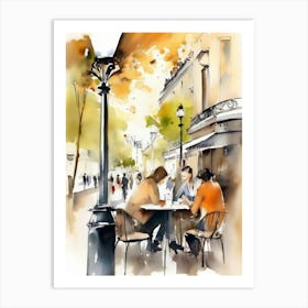 Watercolor Of People In The Cafe Art Print