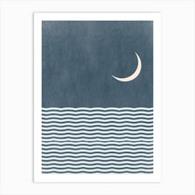 Crescent Moon Ocean Wave Art Print
