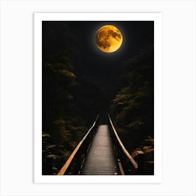 Full Moon Over Bridge Art Print