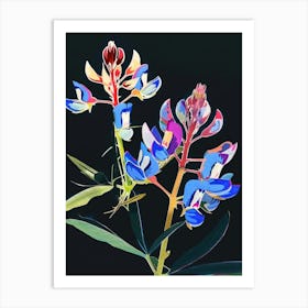 Neon Flowers On Black Bluebonnet 4 Art Print