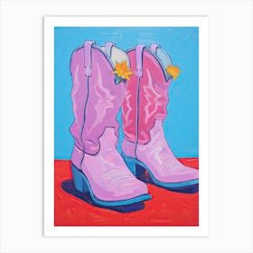 Pink Cowbow Boots With Yellow Flower Art Print