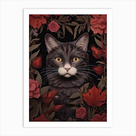 Cat Portrait With Rustic Flowers 0 Art Print