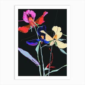 Neon Flowers On Black Sweet Pea 3 Art Print