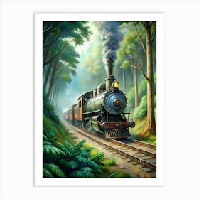 Steam Train In The Forest Art Print