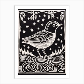 B&W Bird Linocut Dipper 2 Art Print