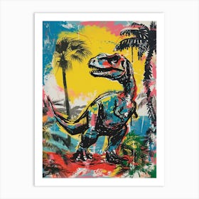 Dinosaur With Palm Trees Graffiti Inspired 2 Art Print