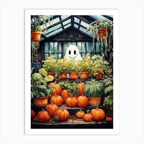 Cute Bedsheet Ghost, Botanical Halloween Watercolour 23 Art Print