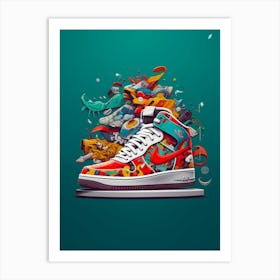 Jordan 1 Green Nike Sneakers Painting Poster Art Print