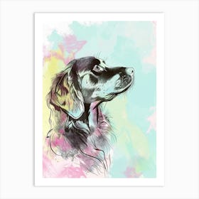 Flat Coated Retriever Dog Pastel Line Watercolour Illustration  2 Art Print