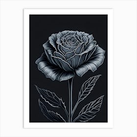 A Carnation In Black White Line Art Vertical Composition 50 Art Print