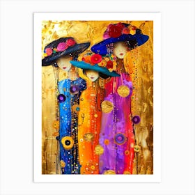 Three Women In Hats Art Print