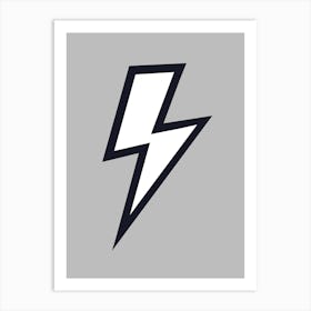 Black and White Lightning Bolt on Grey Art Print