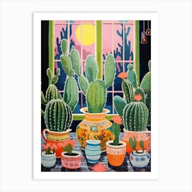 Cactus Painting Maximalist Still Life Moon Cactus 2 Art Print