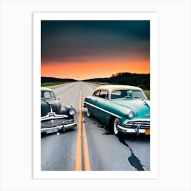 Two Classic Cars At Sunset Art Print