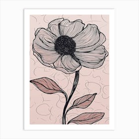 Line Art Sunflower Flowers Illustration Neutral 20 Art Print