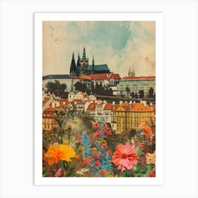 Prague   Floral Retro Collage Style 1 Art Print