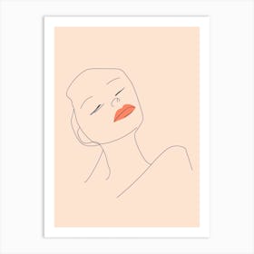 Line Art Woman Body Portrait Orange 2 Art Print