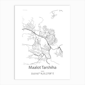 Maalot Tarshiha,Israel Minimalist Map Art Print