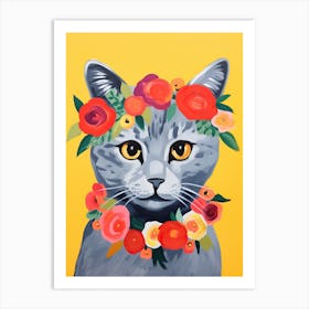 Chartreux Cat With A Flower Crown Painting Matisse Style 2 Art Print