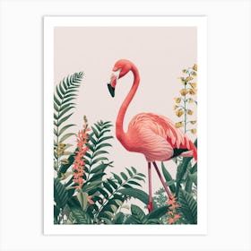 American Flamingo And Heliconia Minimalist Illustration 3 Art Print