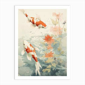 Orange Koi Fish Watercolour With Botanicals 9 Art Print
