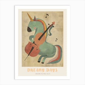 Pastel Unicorn Storybook Style Cello 2 Poster Art Print