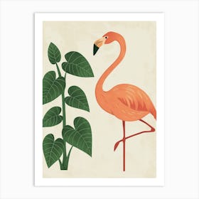 Jamess Flamingo And Philodendrons Minimalist Illustration 3 Art Print