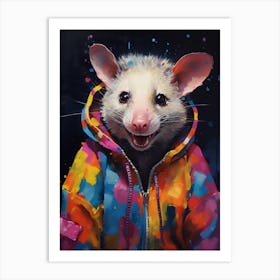  A Possum Wearing Stereotypical French Clothing Vibrant Paint Splash 1 Art Print
