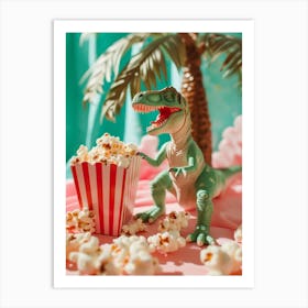 Pastel Toy Dinosaur Eating Popcorn 3 Art Print