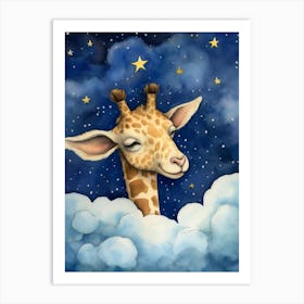 Baby Giraffe Sleeping In The Clouds Art Print