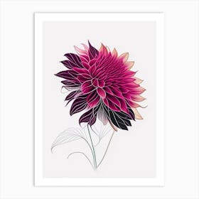 Dahlia Floral Minimal Line Drawing 3 Flower Art Print