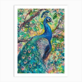 Blue Turquoise Peacock Scribble Art Print