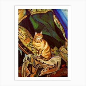 Raminou sitting on a cloth 1920 by Suzanne Valadon (Rare) Remastered HD Immaculate Painting of Famous Ginger Tabby Cat ~ Signed and Dated top right Art Print