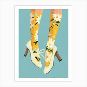 White Floral Vintage Shoes 1 Art Print