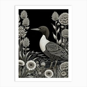 Loons And Flowers Art Print