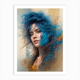 Blue Haired Girl Art Print