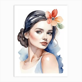 Floral Woman Portrait Watercolor Painting (20) Art Print