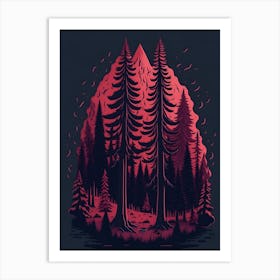 A Fantasy Forest At Night In Red Theme 14 Art Print