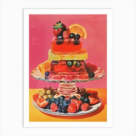 Fruity Red Jelly Dessert Retro Collage 1 Art Print