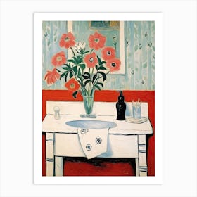 Bathroom Vanity Painting With A Poppy Bouquet 3 Art Print