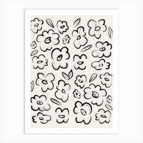 Flowers Sketch Black White Art Print